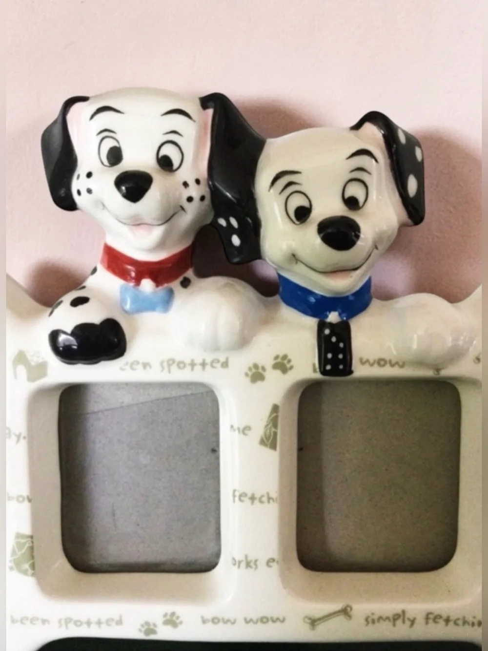 Vintage Disney 102 Dalmatians Bone-Shaped Picture Frame -Domino & Little Dipper